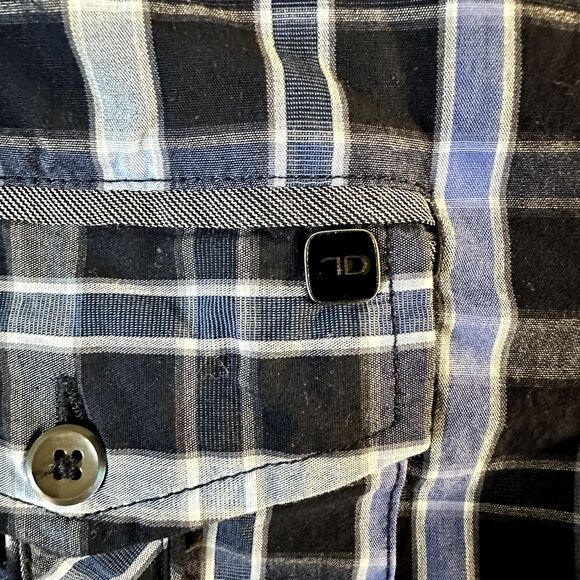 7 Diamonds Midnight Love Affair Button Down Navy Blue Plaid Men's Slim M Shirt - Picture 6 of 16